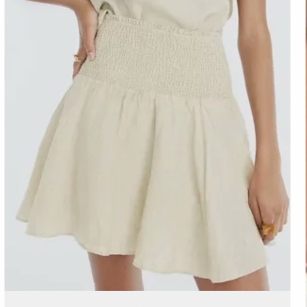 J.Crew Smocked Waist Linen Mini Skirt- NWT- Flax- Size MEDIUM Tall